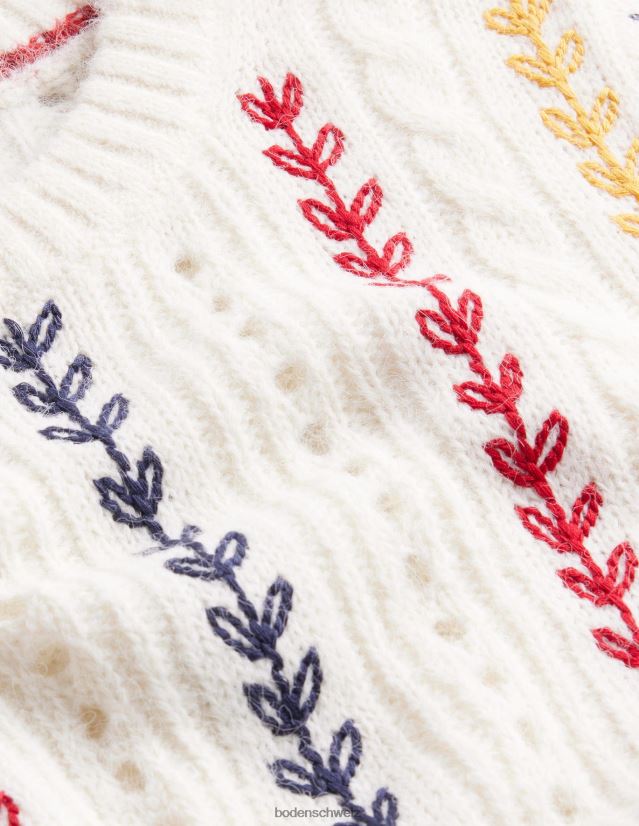 Boden Frauen Flauschiger Pullover mit Zopfmusterstickerei VH86PT2084 Kleidung warmes Elfenbein