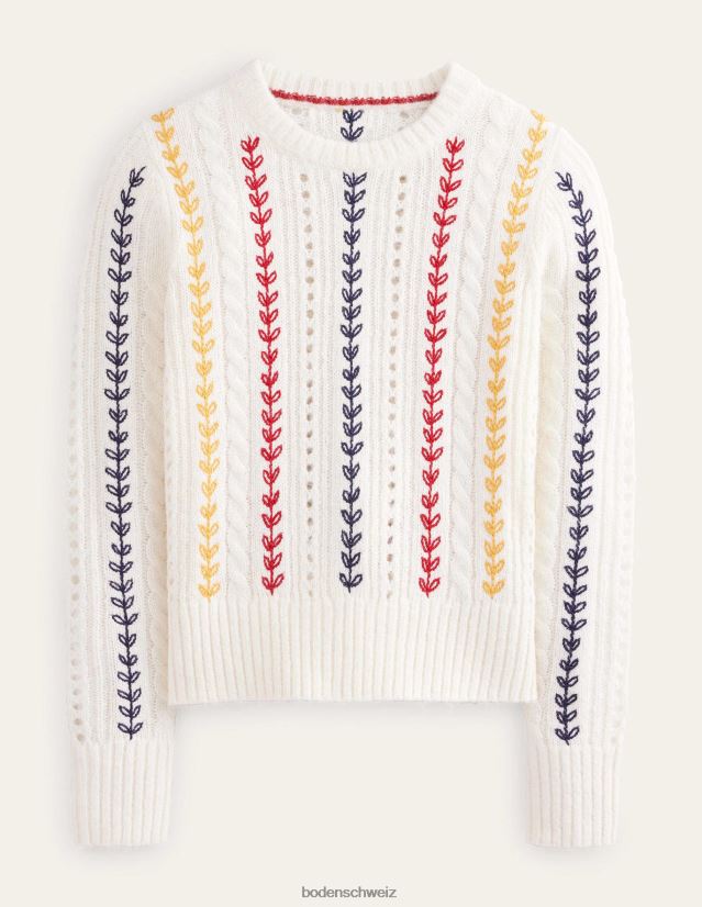 Boden Frauen Flauschiger Pullover mit Zopfmusterstickerei VH86PT2084 Kleidung warmes Elfenbein