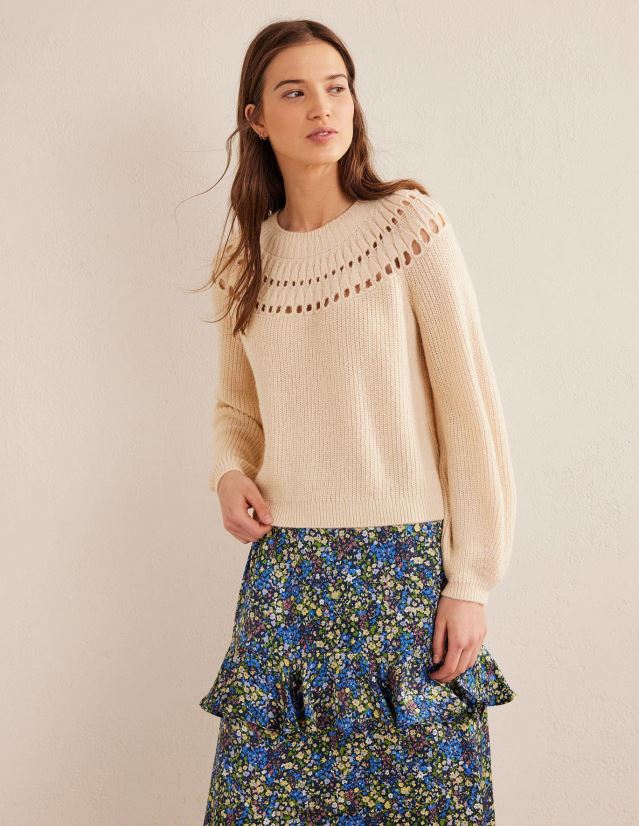 Boden Frauen Flauschiger Rüschenpullover VH86PT2113 Kleidung Elfenbeinmergel