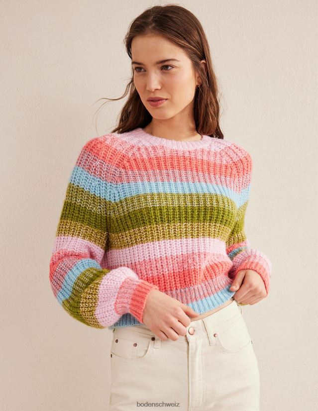 Boden Frauen Flauschiger, gerippter Raglanpullover VH86PT2559 Kleidung Regenbogenstreifen