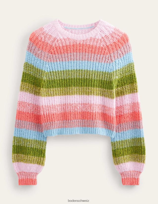 Boden Frauen Flauschiger, gerippter Raglanpullover VH86PT2559 Kleidung Regenbogenstreifen