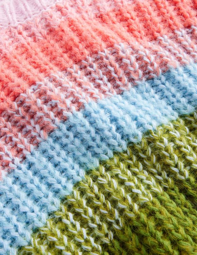 Boden Frauen Flauschiger, gerippter Raglanpullover VH86PT2559 Kleidung Regenbogenstreifen