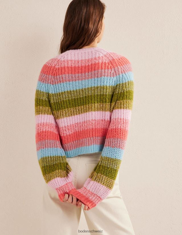 Boden Frauen Flauschiger, gerippter Raglanpullover VH86PT2559 Kleidung Regenbogenstreifen