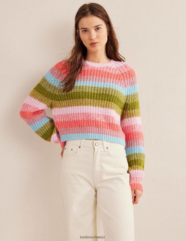 Boden Frauen Flauschiger, gerippter Raglanpullover VH86PT2559 Kleidung Regenbogenstreifen