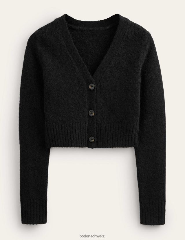 Boden Frauen Flauschiger, verkürzter Cardigan mit V-Ausschnitt VH86PT1609 Kleidung Schwarz