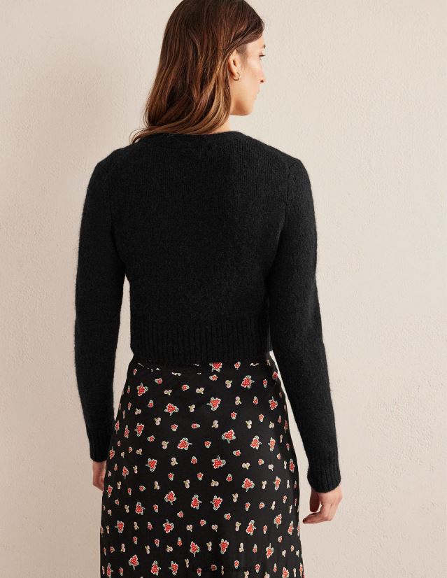 Boden Frauen Flauschiger, verkürzter Cardigan mit V-Ausschnitt VH86PT1609 Kleidung Schwarz