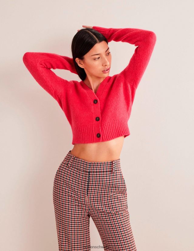 Boden Frauen Flauschiger, verkürzter Cardigan mit V-Ausschnitt VH86PT1756 Kleidung virtuelles Rosa