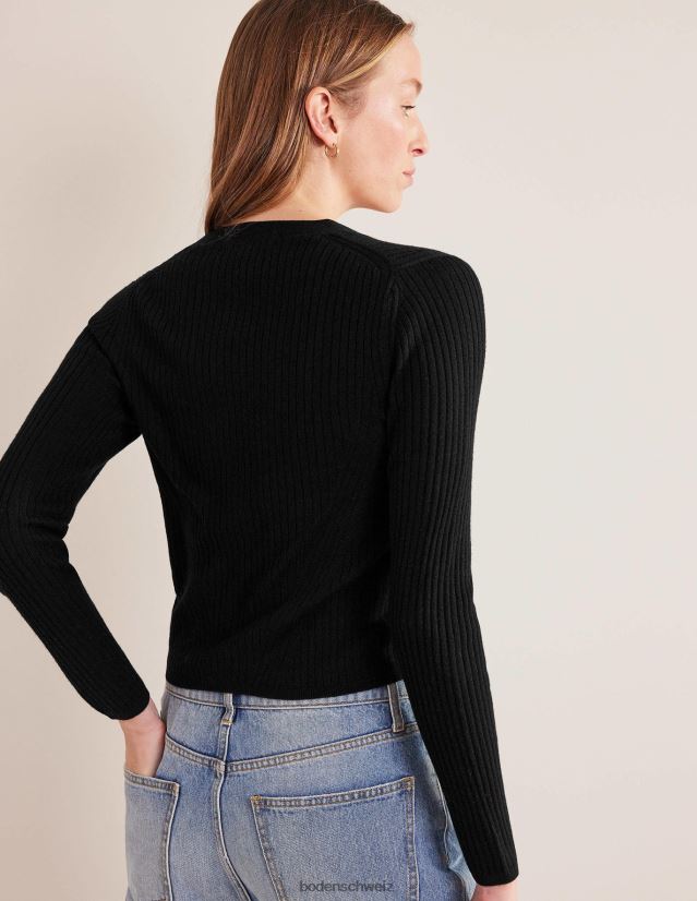 Boden Frauen Gerippter Cardigan aus Merinowolle VH86PT1291 Kleidung Schwarz
