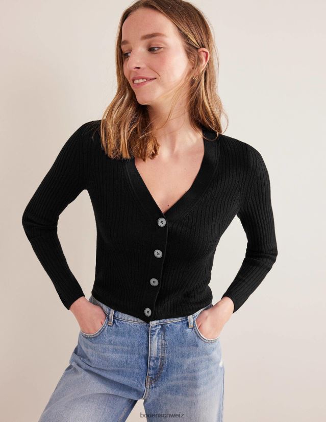 Boden Frauen Gerippter Cardigan aus Merinowolle VH86PT1291 Kleidung Schwarz