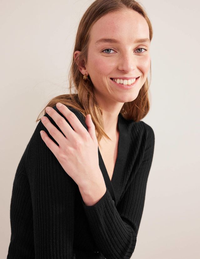 Boden Frauen Gerippter Cardigan aus Merinowolle VH86PT1291 Kleidung Schwarz