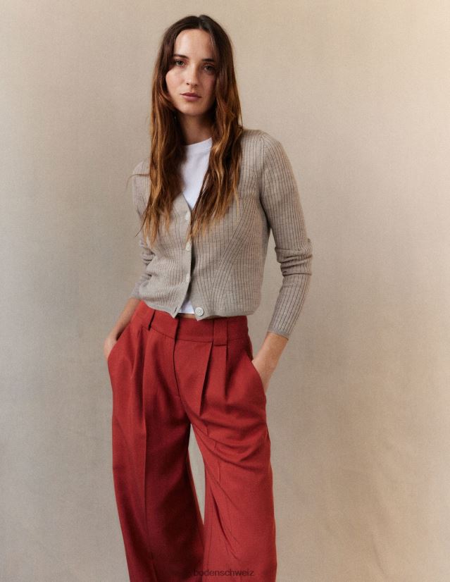 Boden Frauen Gerippter Cardigan aus Merinowolle VH86PT2441 Kleidung Chinchilla-Melange