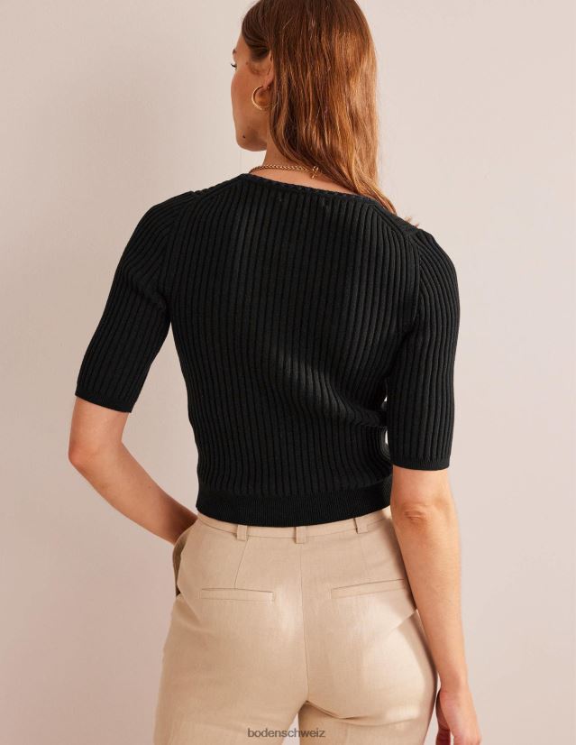 Boden Frauen Gerippter Cardigan mit Häkelbesatz VH86PT621 Kleidung Schwarz
