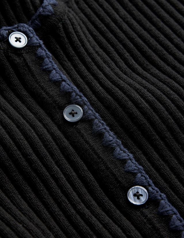 Boden Frauen Gerippter Cardigan mit Häkelbesatz VH86PT621 Kleidung Schwarz