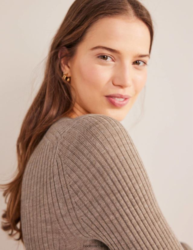Boden Frauen Gerippter Merinopullover VH86PT1204 Kleidung dunkle Nerzmelange