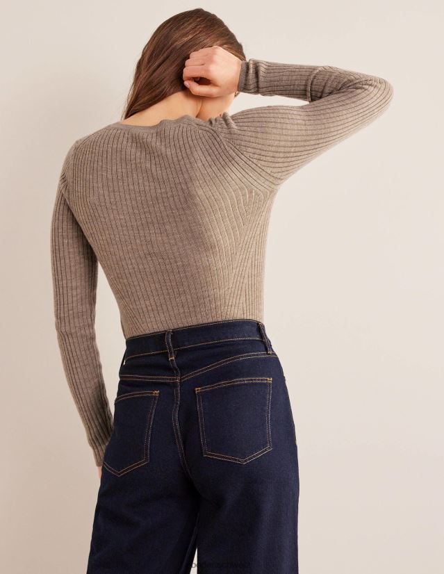 Boden Frauen Gerippter Merinopullover VH86PT1204 Kleidung dunkle Nerzmelange
