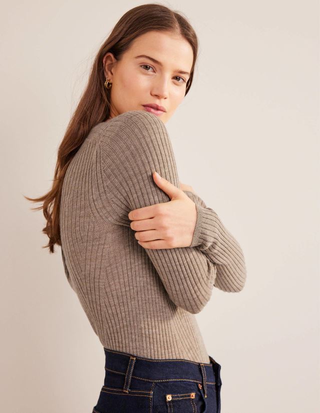Boden Frauen Gerippter Merinopullover VH86PT1204 Kleidung dunkle Nerzmelange