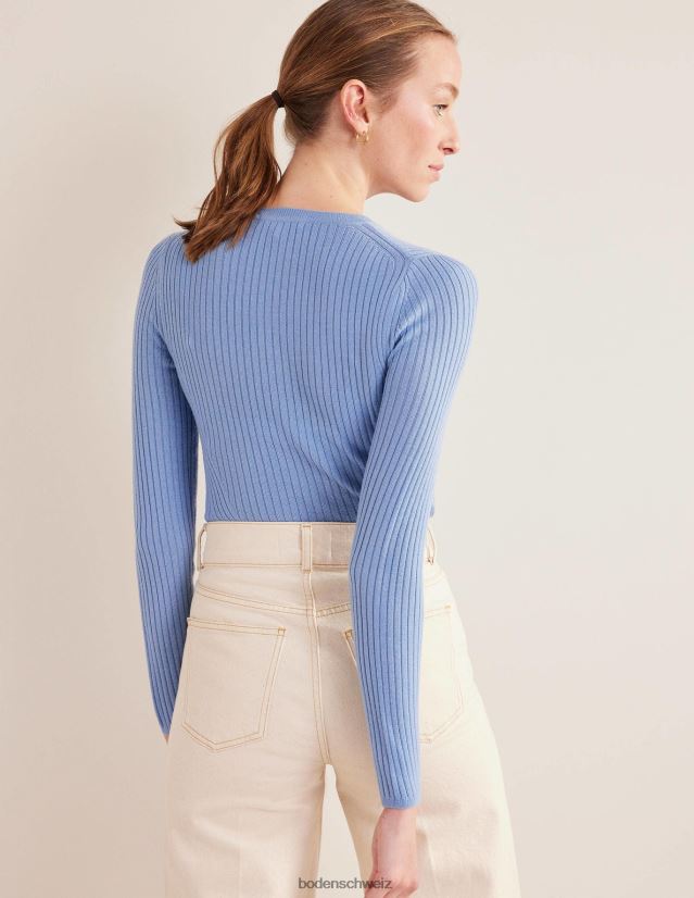 Boden Frauen Gerippter Merinopullover VH86PT1507 Kleidung Leinsamenblau