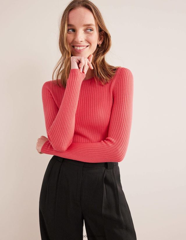 Boden Frauen Gerippter Merinopullover VH86PT2088 Kleidung Koralle