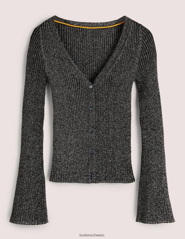 Boden Frauen Gerippter Metallic-Cardigan VH86PT2019 Kleidung Silber schwarz