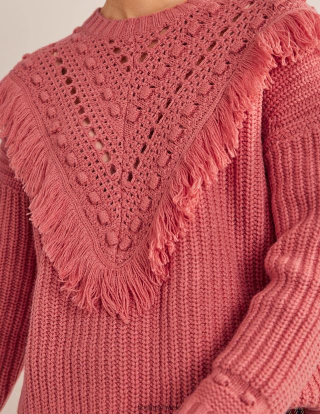 Boden Frauen Gerippter Pullover mit Fransen VH86PT2028 Kleidung verblasste Rose