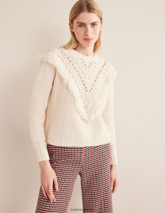 Boden Frauen Gerippter Pullover mit Fransen VH86PT2060 Kleidung warmes Elfenbein