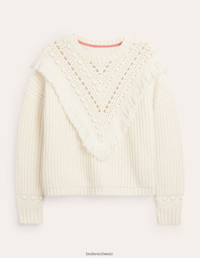 Boden Frauen Gerippter Pullover mit Fransen VH86PT2060 Kleidung warmes Elfenbein