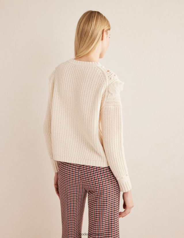 Boden Frauen Gerippter Pullover mit Fransen VH86PT2060 Kleidung warmes Elfenbein