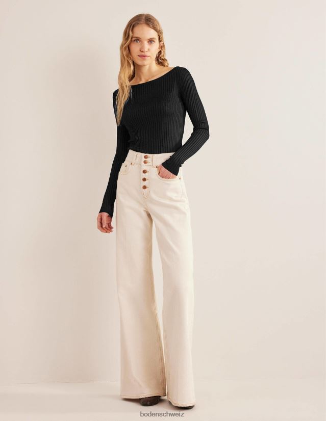 Boden Frauen Gerippter Pullover mit Schlitzausschnitt VH86PT1476 Kleidung Schwarz