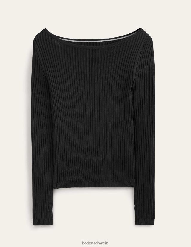 Boden Frauen Gerippter Pullover mit Schlitzausschnitt VH86PT1476 Kleidung Schwarz