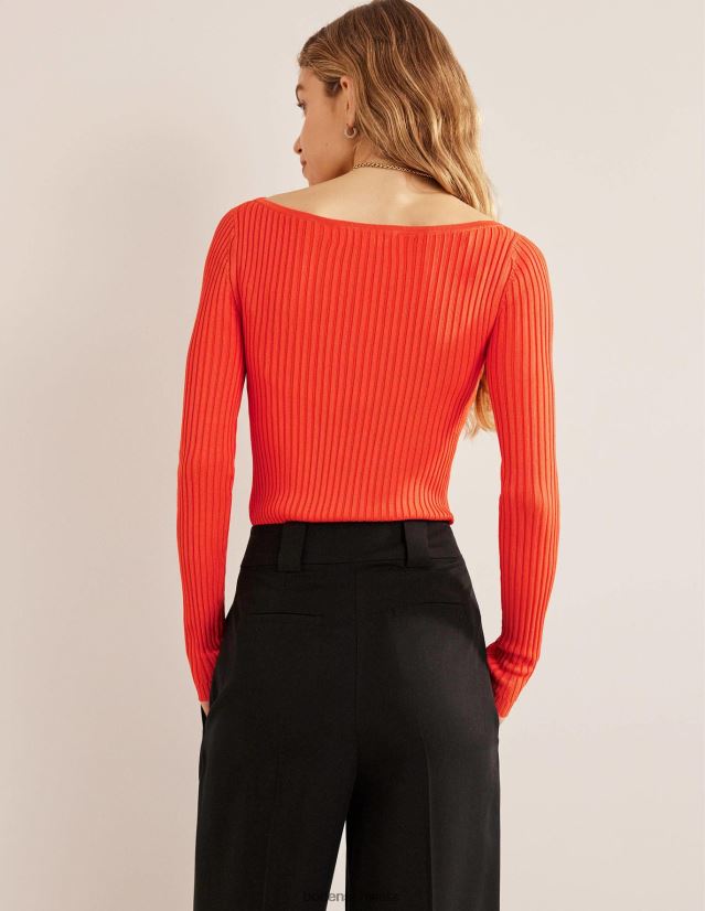 Boden Frauen Gerippter Pullover mit Schlitzausschnitt VH86PT1723 Kleidung Zinnoberrot