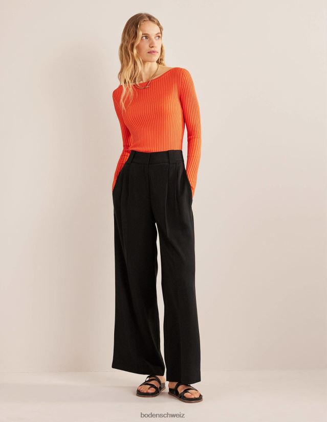 Boden Frauen Gerippter Pullover mit Schlitzausschnitt VH86PT1723 Kleidung Zinnoberrot