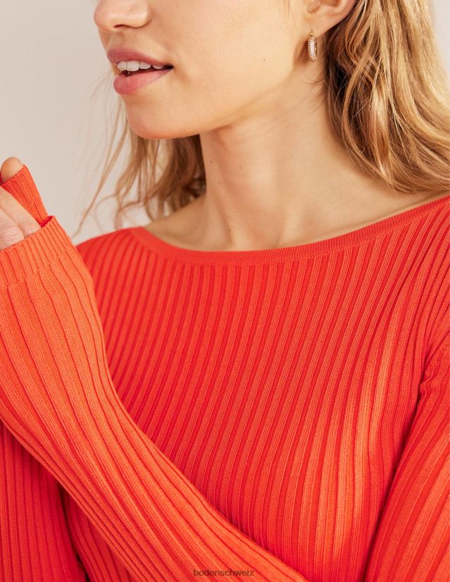 Boden Frauen Gerippter Pullover mit Schlitzausschnitt VH86PT1723 Kleidung Zinnoberrot