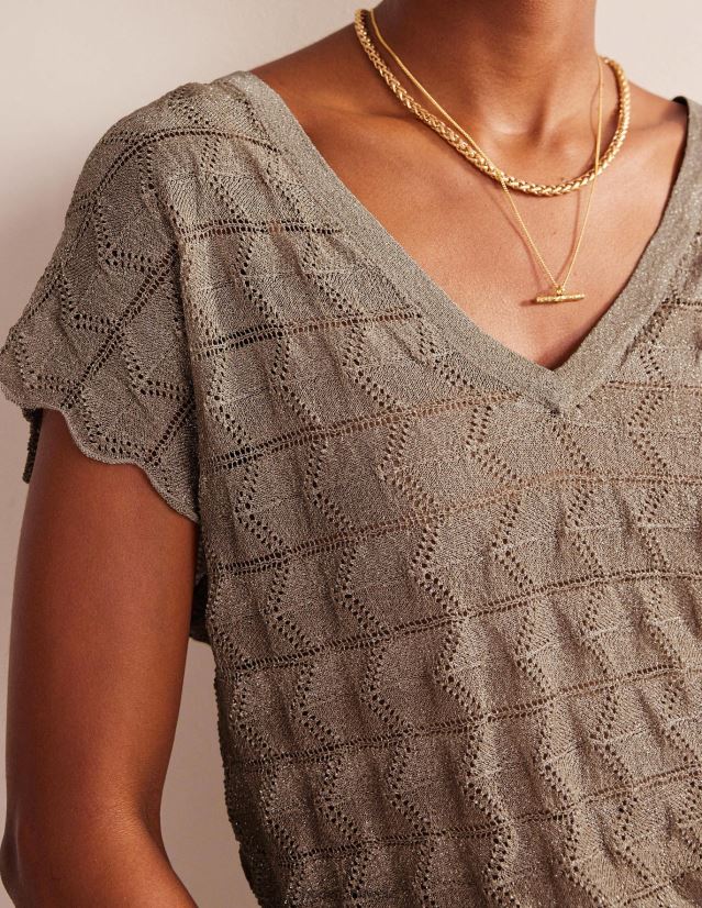 Boden Frauen Gestricktes Strandoberteil mit V-Ausschnitt VH86PT615 Kleidung metallischer Stein