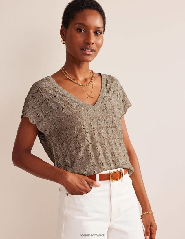 Boden Frauen Gestricktes Strandoberteil mit V-Ausschnitt VH86PT615 Kleidung metallischer Stein