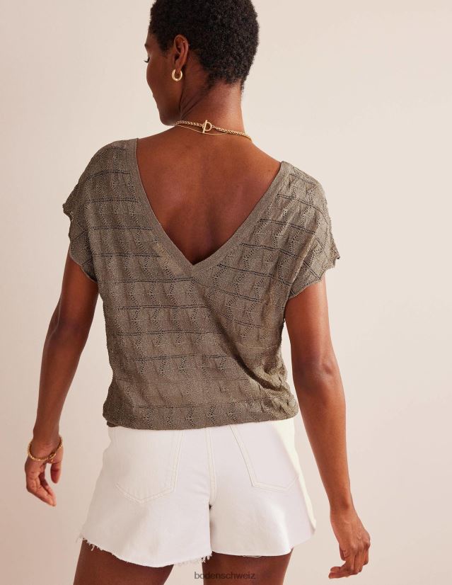 Boden Frauen Gestricktes Strandoberteil mit V-Ausschnitt VH86PT615 Kleidung metallischer Stein