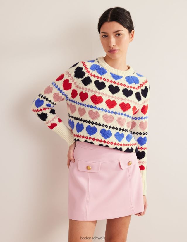 Boden Frauen Grober Fair-Isle-Pullover VH86PT2037 Kleidung Elfenbeinherz-Fairisle