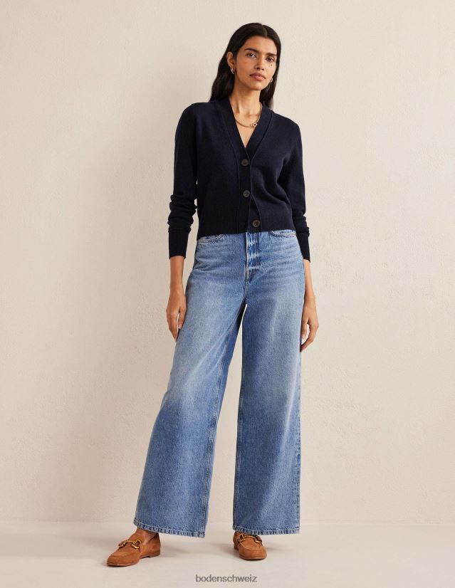 Boden Frauen Kurz geschnittener V-Cardigan aus Kaschmir VH86PT2464 Kleidung Marine