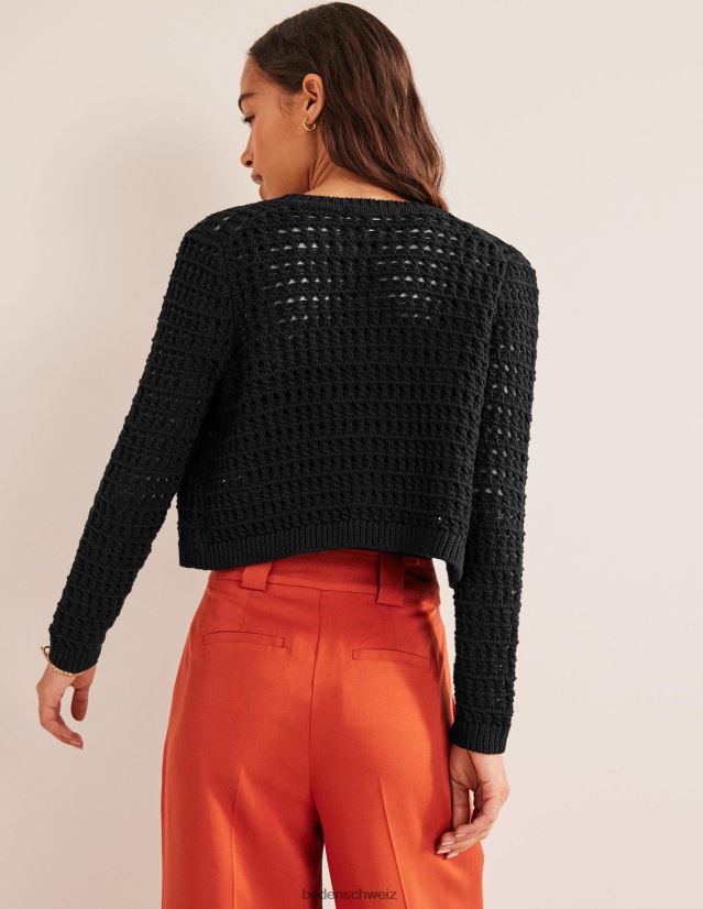 Boden Frauen Kurzer Häkel-Cardigan VH86PT1523 Kleidung Schwarz