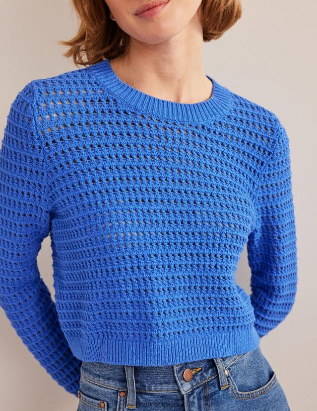 Boden Frauen Kurzer Häkelpullover VH86PT1515 Kleidung Nebel blau