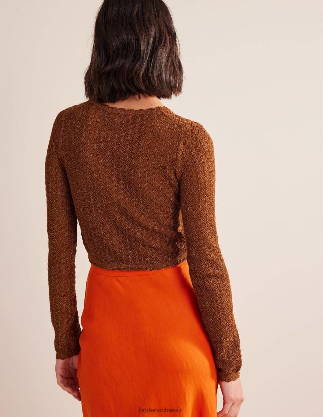 Boden Frauen Kurzer Pointelle-Cardigan VH86PT1788 Kleidung Cognac-Bronze-Gold-Glanz