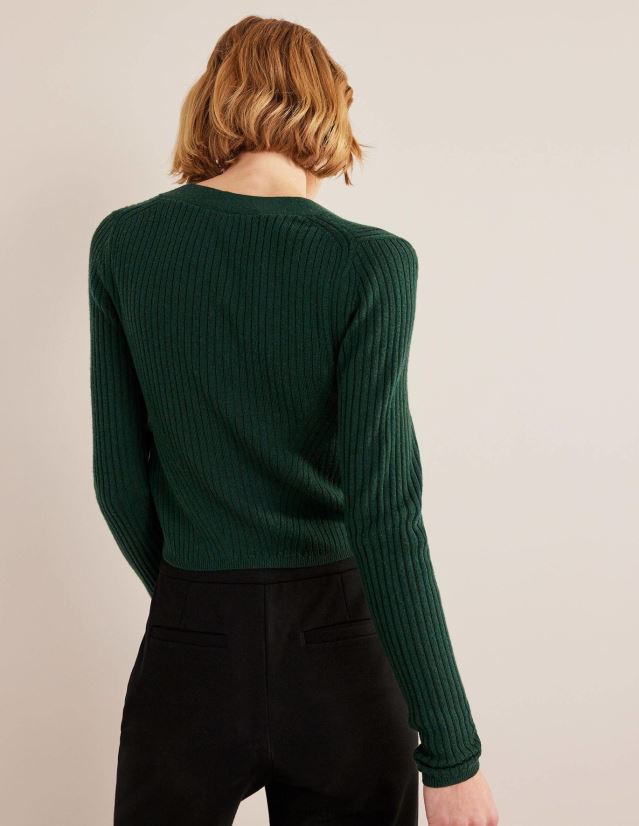 Boden Frauen Kurzer Rippstrick-Cardigan aus Merinowolle VH86PT1649 Kleidung Smaragdnacht