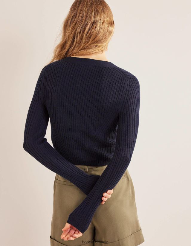 Boden Frauen Kurzer Rippstrick-Cardigan aus Merinowolle VH86PT1719 Kleidung Marine
