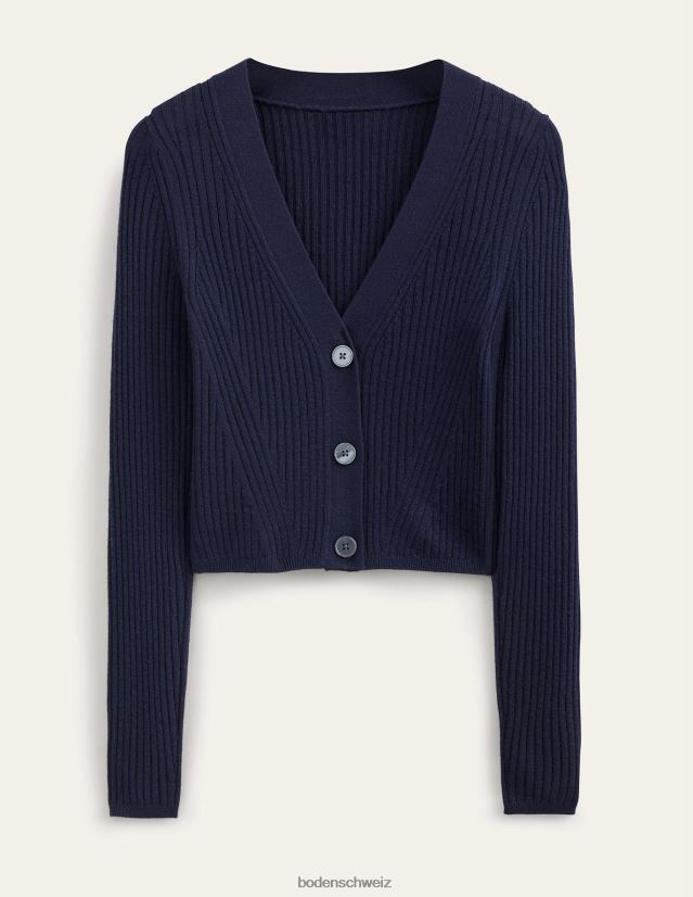 Boden Frauen Kurzer Rippstrick-Cardigan aus Merinowolle VH86PT1719 Kleidung Marine