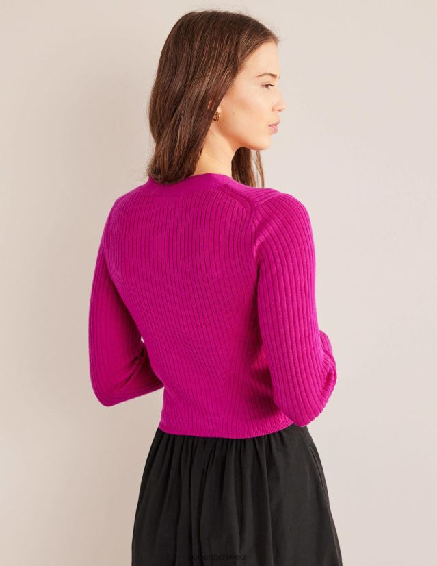 Boden Frauen Kurzer Rippstrick-Cardigan aus Merinowolle VH86PT2133 Kleidung rosaviolett