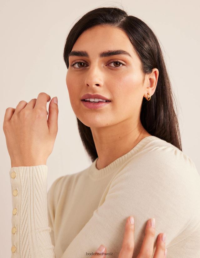 Boden Frauen Merinopullover mit Knopfmanschette VH86PT1971 Kleidung warmes Elfenbein