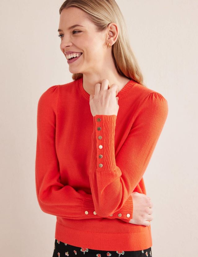 Boden Frauen Merinopullover mit Knopfmanschette VH86PT2071 Kleidung Melonen-Crush