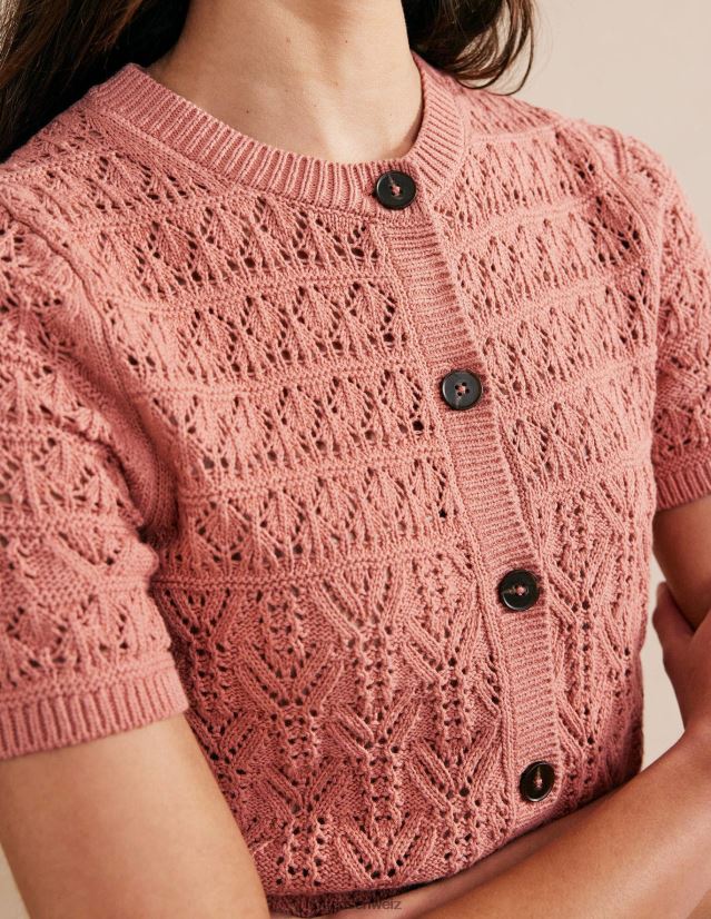 Boden Frauen Pointelle-Cardigan mit Rundhalsausschnitt VH86PT1480 Kleidung Rosa