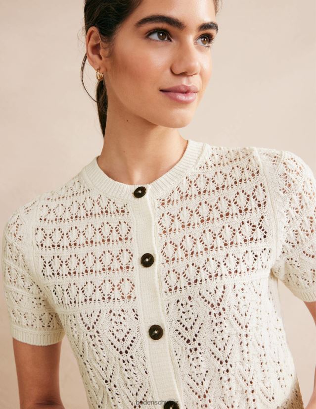 Boden Frauen Pointelle-Cardigan mit Rundhalsausschnitt VH86PT2106 Kleidung warmes Elfenbein