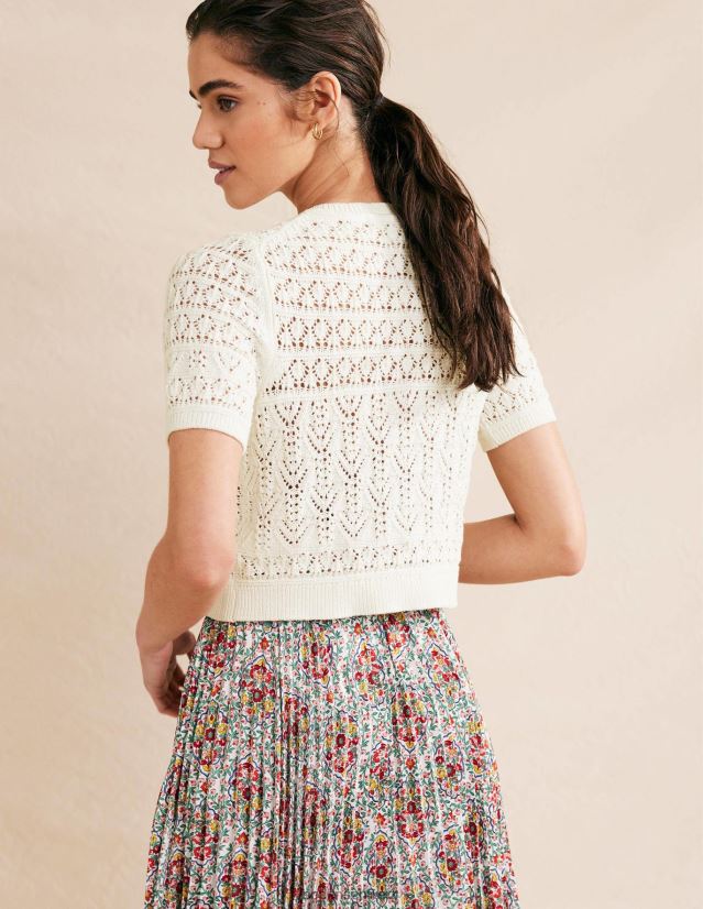 Boden Frauen Pointelle-Cardigan mit Rundhalsausschnitt VH86PT2106 Kleidung warmes Elfenbein
