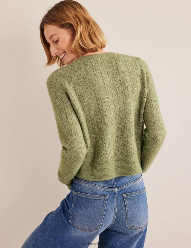 Boden Frauen Pointelle-Cardigan mit langen Ärmeln VH86PT1369 Kleidung steingrün